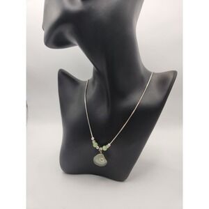 Sterling Silver 925 Italy Snake Chain Sea Glass Pendant Necklace Green Beads 16"